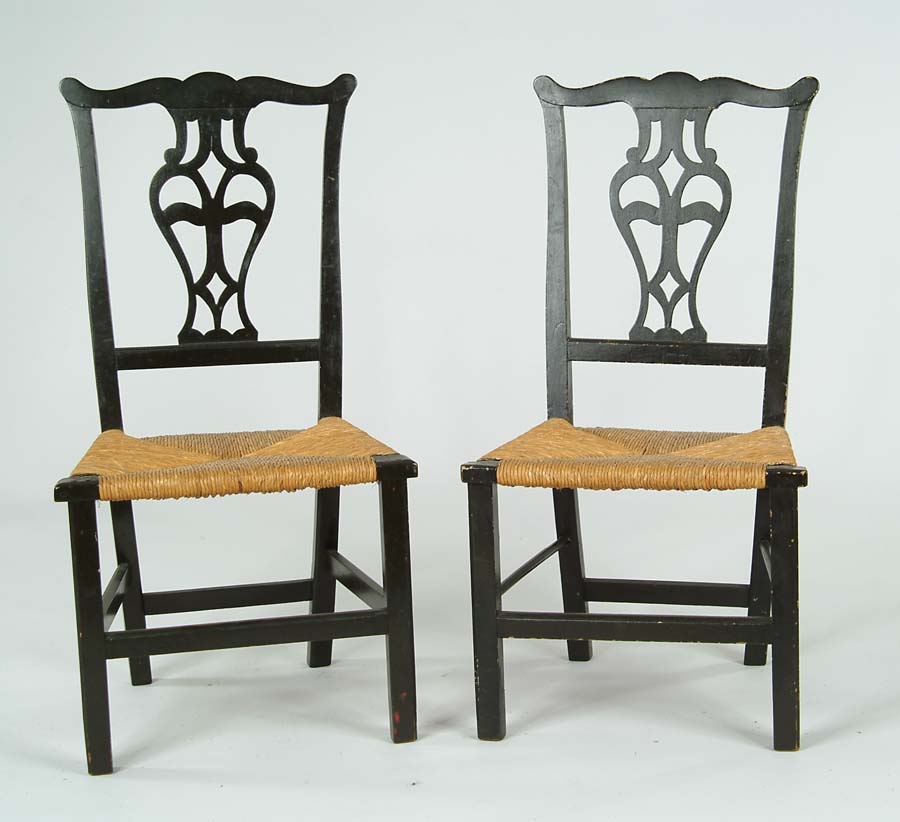 Appraisal: PAIR OF ANTIQUE CHIPPENDALE STYLE COUNTRY SIDE CHAIRS Pierced back