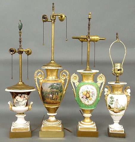 Appraisal: - Four Paris porcelain urns all converted to electricity and