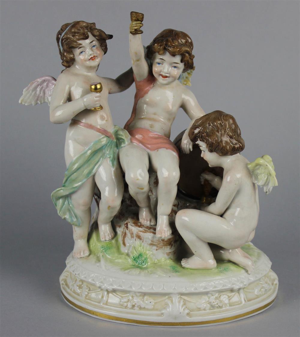 Appraisal: GERMAN PORCELAIN FIGURE GROUP OF CHERUBS underglaze blue mark for