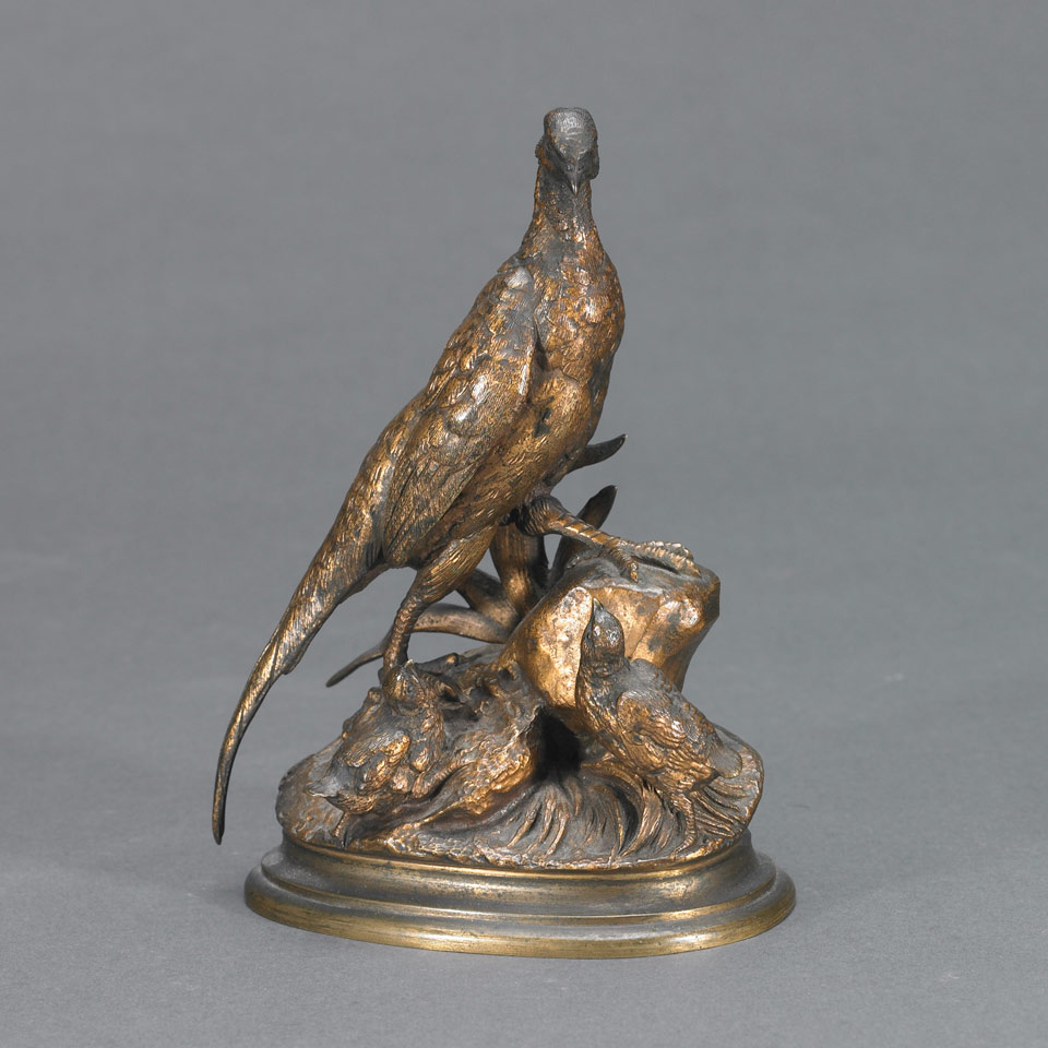 Appraisal: PHEASANT AND CHICKS Jules Moigniez French - gilt bronze group