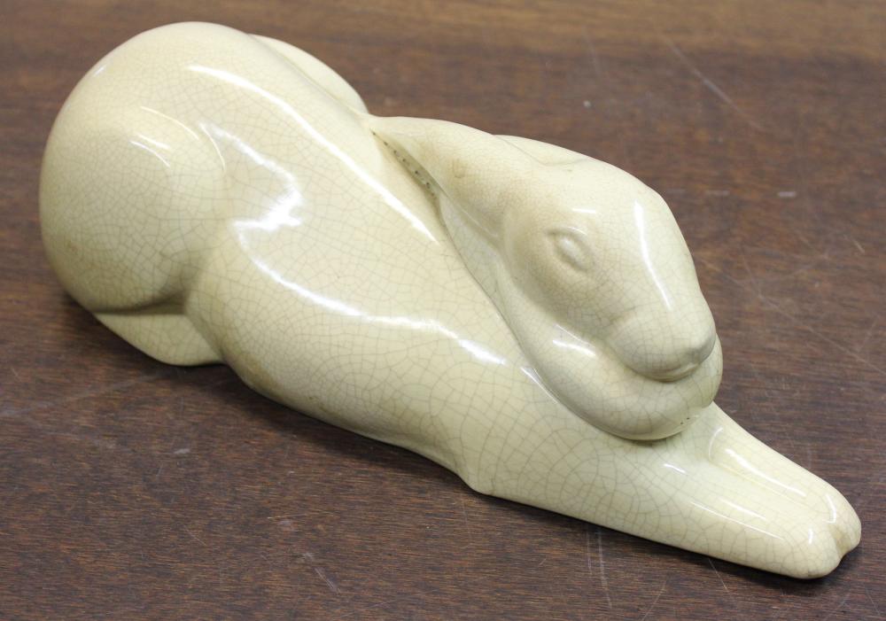 Appraisal: BELGIUM CERAMIC RABBIT SCULPTURE c marked Mimy Fabrication Imperial Royale