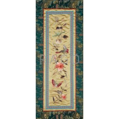 Appraisal: CHINESE EMBROIDERY EARLY th C Two on silk framed Both