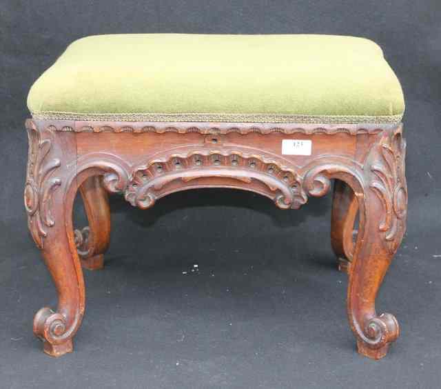 Appraisal: A VICTORIAN WALNUT STOOL of rectangular form on cabriole supports