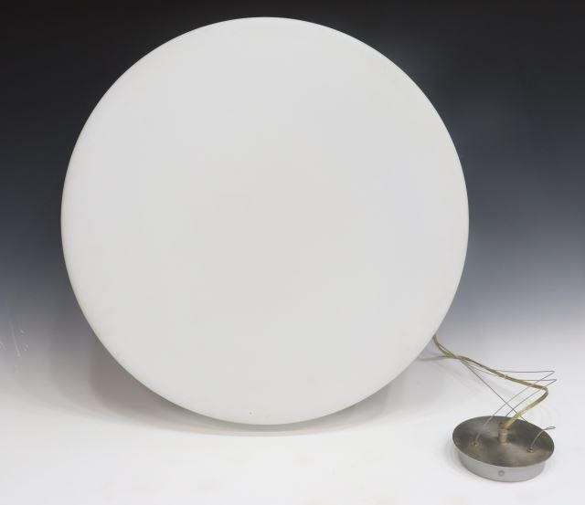 Appraisal: Contemporary disc pendant light st c white glass shade concealing