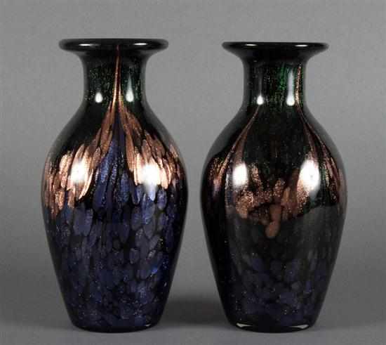 Appraisal: Pair of Murano gilt-speckled multi-colored glass vases th century in