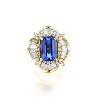 Appraisal: A Tanzanite and Diamond Ring Featuring an emerald-cut tanzanite weighing