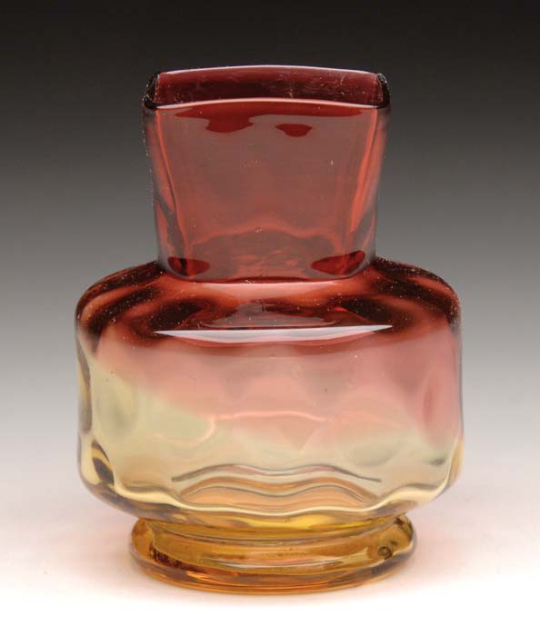 Appraisal: SMALL AMBERINA VASE Fuchsia shading to amber with square top