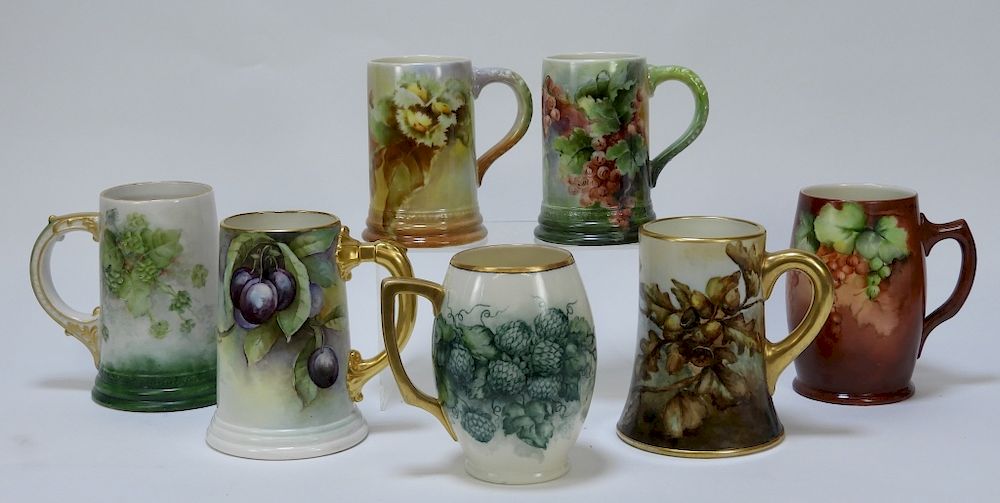 Appraisal: PC American Belleek Fruit Foliage Tankard Mugs United States Early