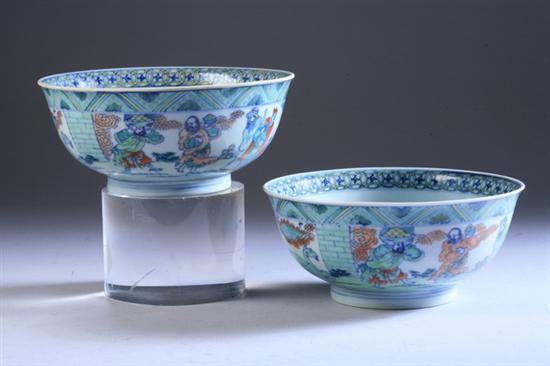 Appraisal: PAIR CHINESE DOUCAI PORCELAIN BOWLS th century Interior with dragon