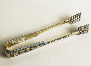 Appraisal: Sterling Silver Imperial Russian Silver and Shaded Cloissone Tong Maker