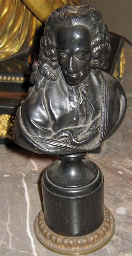 Appraisal: French patinated metal bust of Voltairelate th century