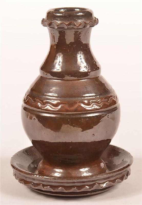 Appraisal: Stahl Redware Manganese Glazed Bud Vase Stahl Redware Pottery Manganese