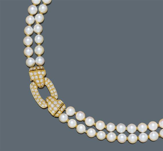 Appraisal: PEARL AND DIAMOND NECKLACE CARTIER RANGOON Yellow gold Ref Ind