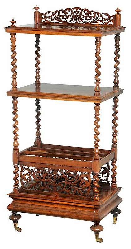 Appraisal: Victorian Rosewood Canterbury Bookshelf British th century highly figured rosewood