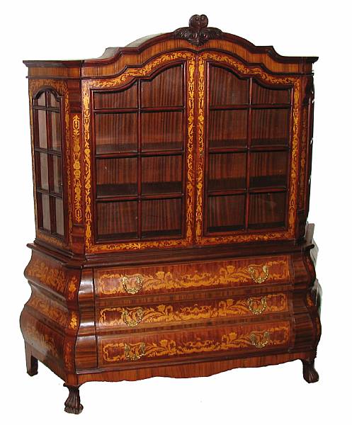 Appraisal: A Dutch marquetry style bookcase cabinet height ft in width