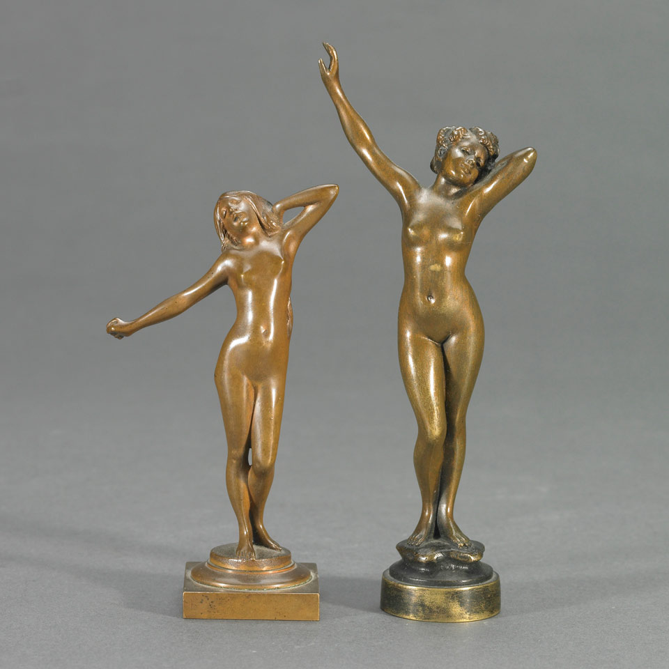 Appraisal: Two Small French Patinated Bronze Figural Nudes c the larger