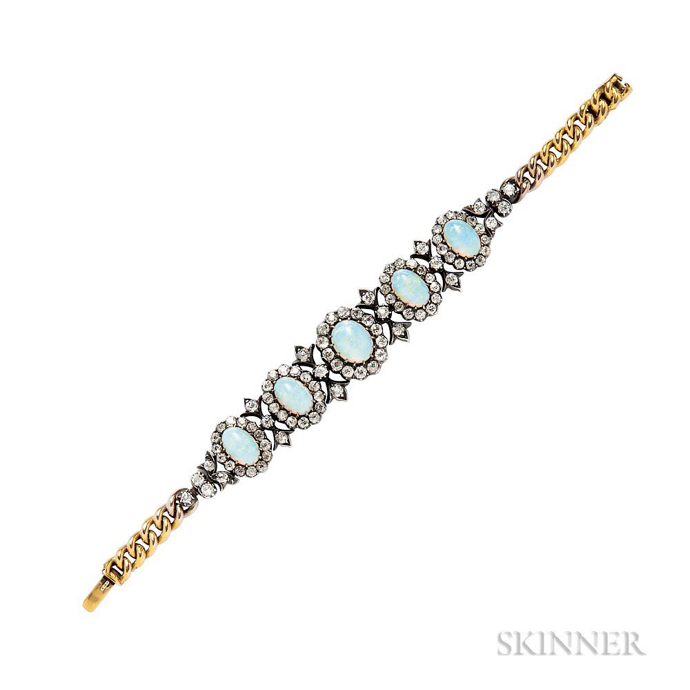 Appraisal: Antique Opal and Diamond Bracelet Antique Opal and Diamond Bracelet