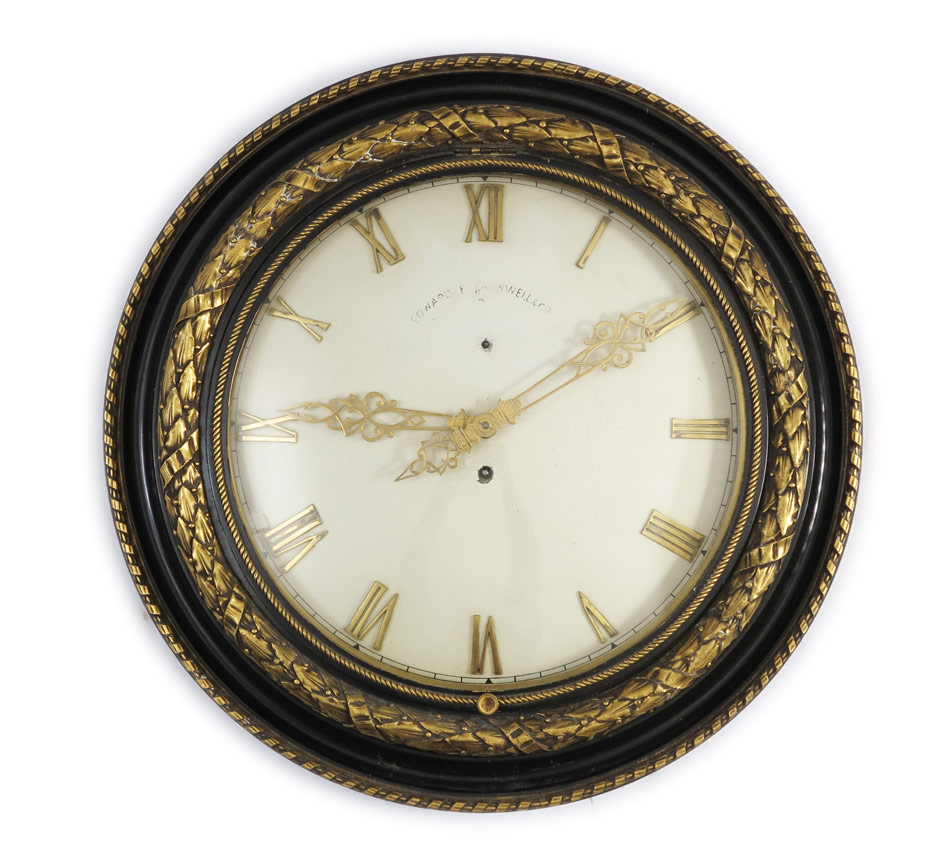 Appraisal: EDWARD CALDWELL GALLERY WALL CLOCK Circular bronze case with faux