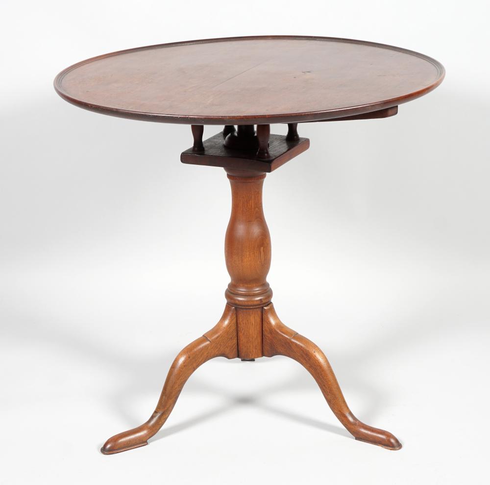 Appraisal: GEORGE III MAHOGANY BIRDCAGE TILT-TOP TABLE TH CENTURY the circular