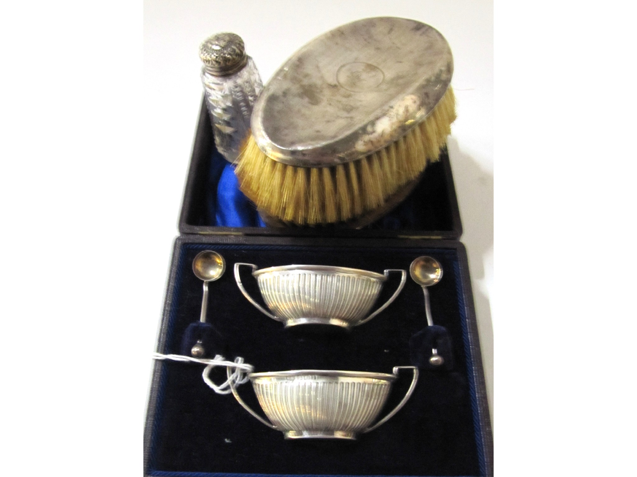 Appraisal: A lot comprising a cased pair of silver salts Birmingham