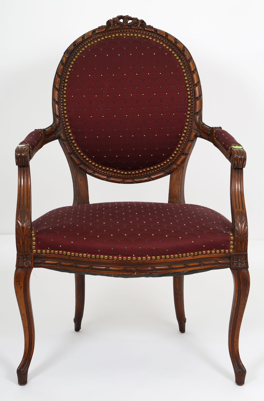 Appraisal: Carved wood upholstered armchair