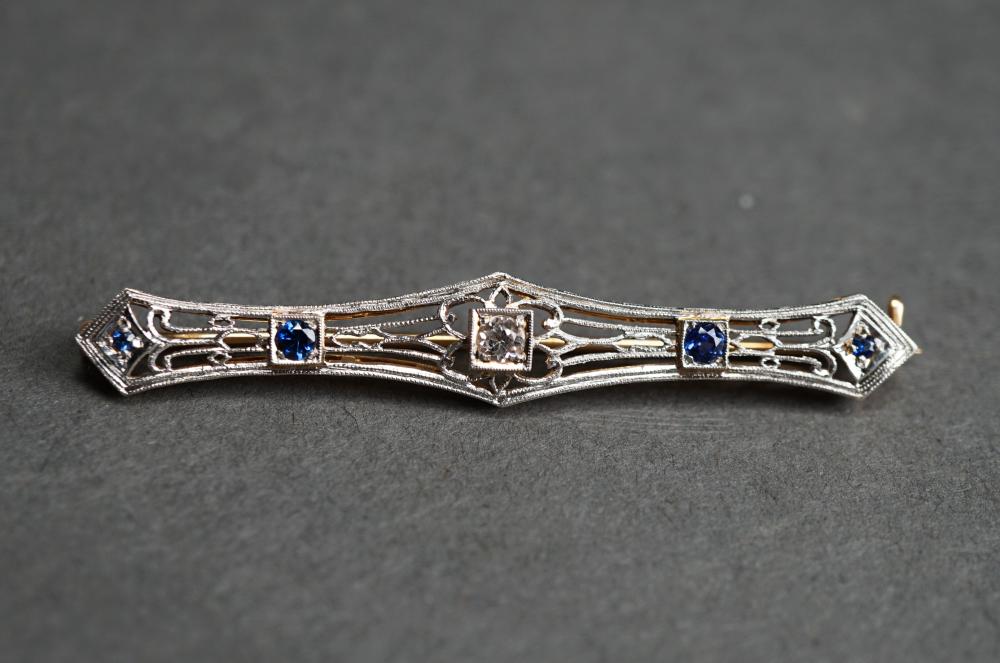 Appraisal: -KARAT YELLOW-WHITE GOLD BLUE AND WHITE SAPPHIRE BROOCH GROSS DWT