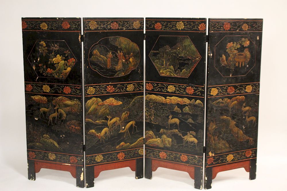 Appraisal: Chinese Corormandel -Fold Screen Carved and painted with flowers on