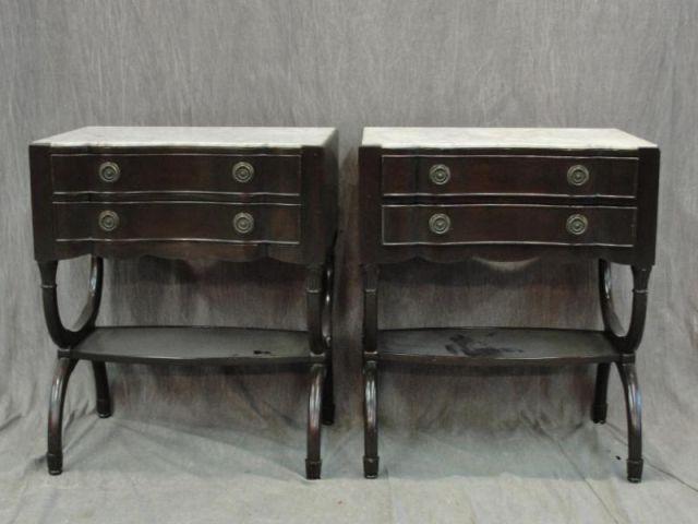 Appraisal: Pair of Marbletop Serpentine Front End Tables From an East