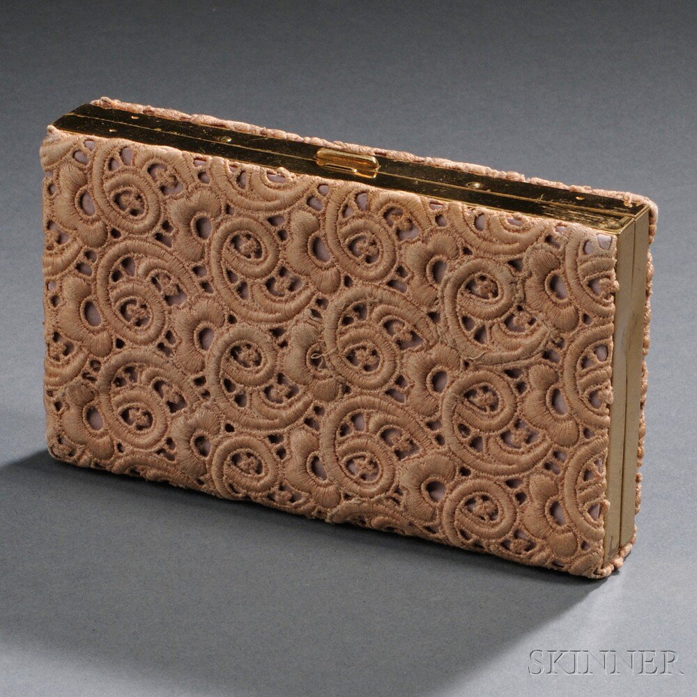 Appraisal: Silk and Lace-Covered Vanity Case with Metal Interior labeled Hattie