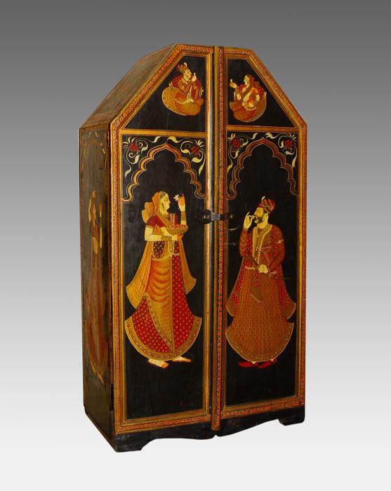 Appraisal: PERSIAN PAINT DECORATED JEWEL CHEST Overall painted with birds flowers