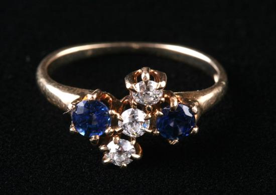 Appraisal: VINTAGE K YELLOW GOLD SAPPHIRE AND DIAMOND RING Centered with