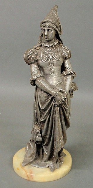 Appraisal: Cast metal figure of a medieval woman and mounted on