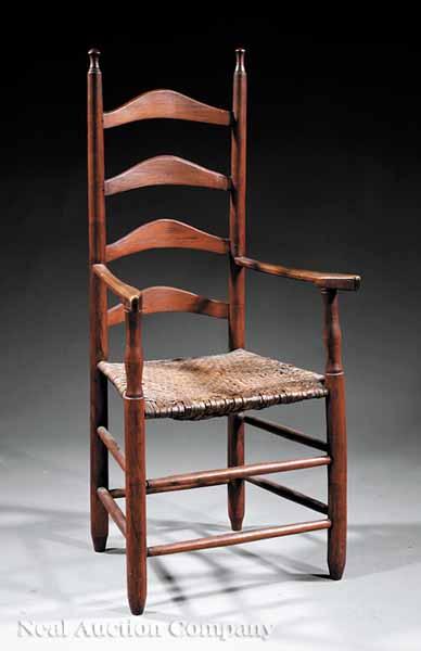 Appraisal: An Early American Red Stained Ladderback Armchair early th c