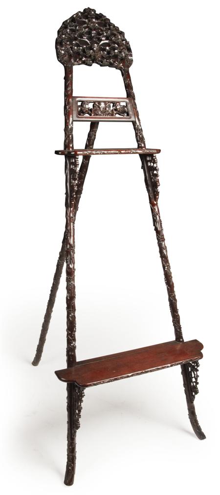 Appraisal: CHINESE CARVED ROSEWOOD EASEL LATE TH CENTURY the A frame