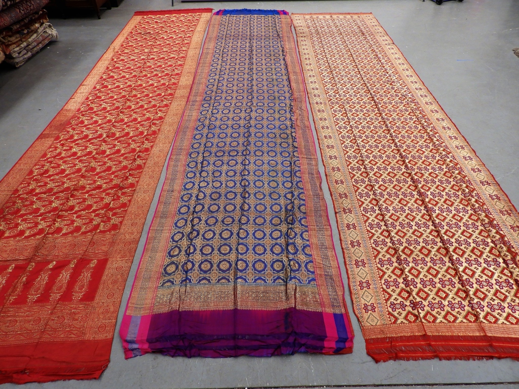 Appraisal: INDIAN CEREMONIAL SARI SILK GOLD THREAD TEXTILES India th CenturyThree