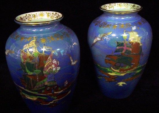 Appraisal: A pair of Crown Devon Lusterine vases with lustre sailing