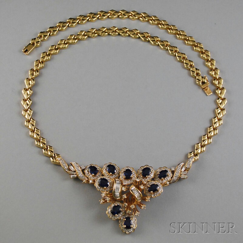 Appraisal: kt Gold Sapphire and Diamond Necklace stamped HN on back