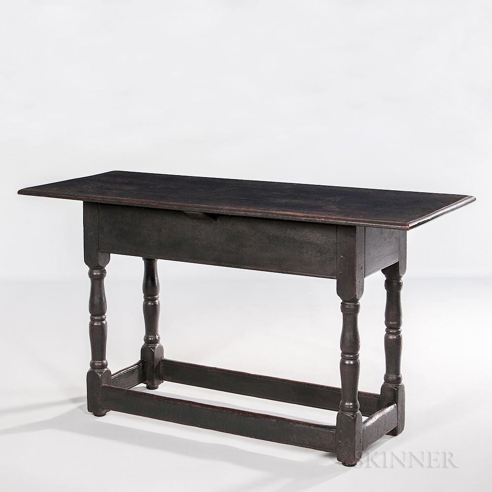 Appraisal: Black-painted and Turned Hall Table Black-painted and Turned Hall Table