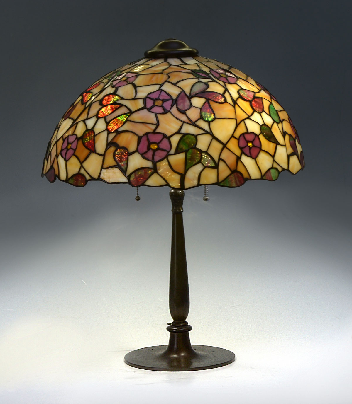 Appraisal: FLORAL LEADED GLASS TABLE LAMP Leaded glass table with domical