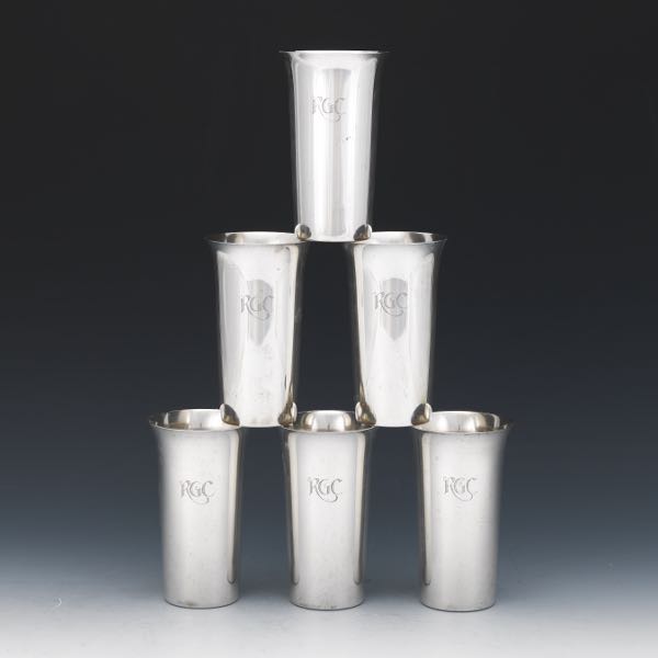 Appraisal: SIX MANCHESTER STERLING SILVER TALL BEAKERS IN PRESENTATION BOX x