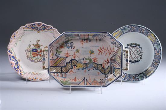 Appraisal: TWO ROUEN FA ENCE PLATES AND A PLATTER One plate