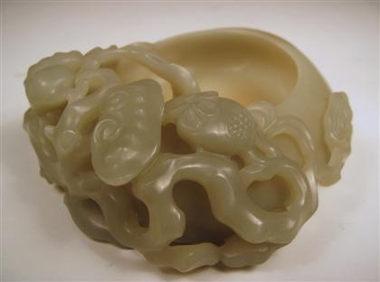 Appraisal: Chinese celadon jade brush washerOf p Each form with many