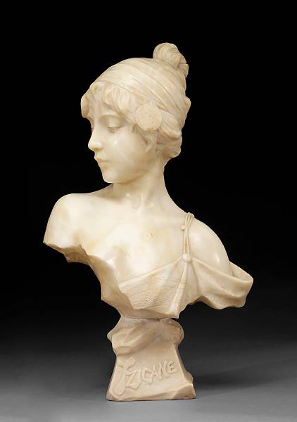 Appraisal: An Art Nouveau carved alabaster bust Tzigane carved after E