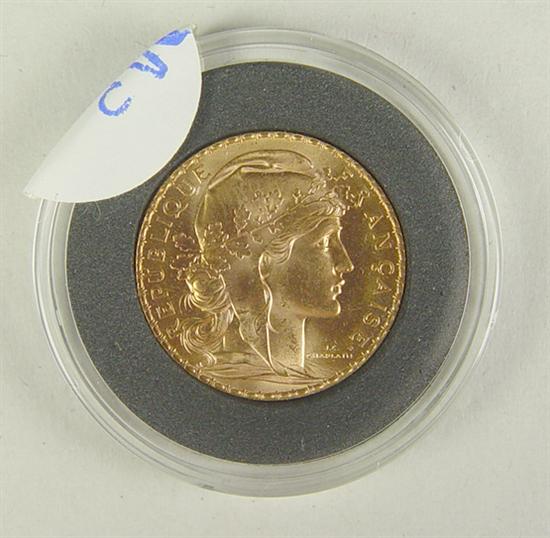 Appraisal: French Rooster Gold Coin Although not certified by ANACS this