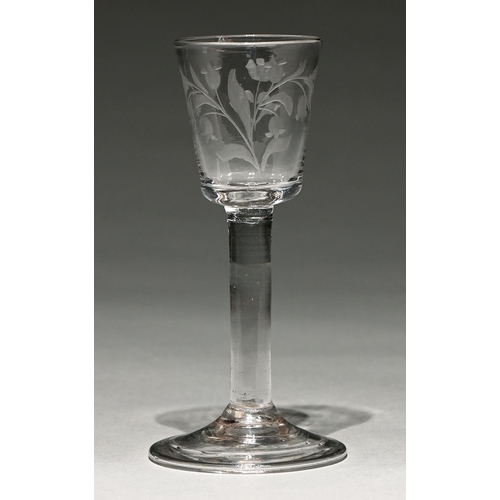 Appraisal: An English wine glass c the bucket bowl engraved with