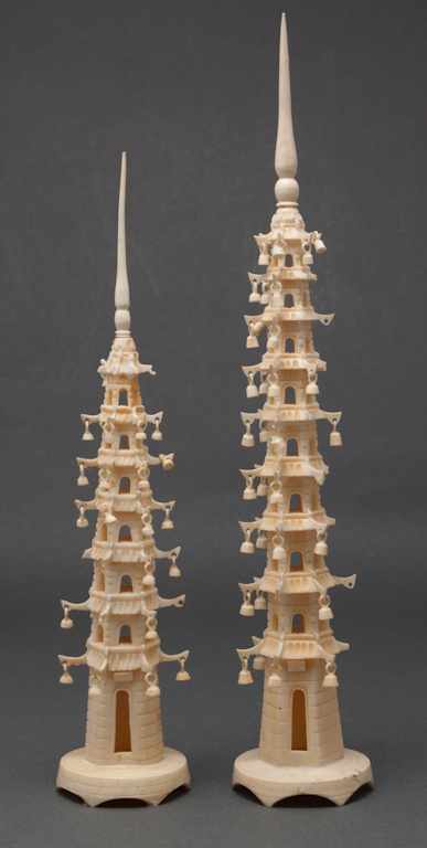 Appraisal: Two similar Chinese carved ivory pagodas early th century in