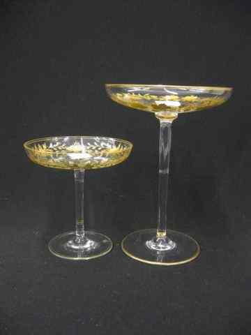 Appraisal: Pair of French Cut Crystal Compotes gold decorated florals ''