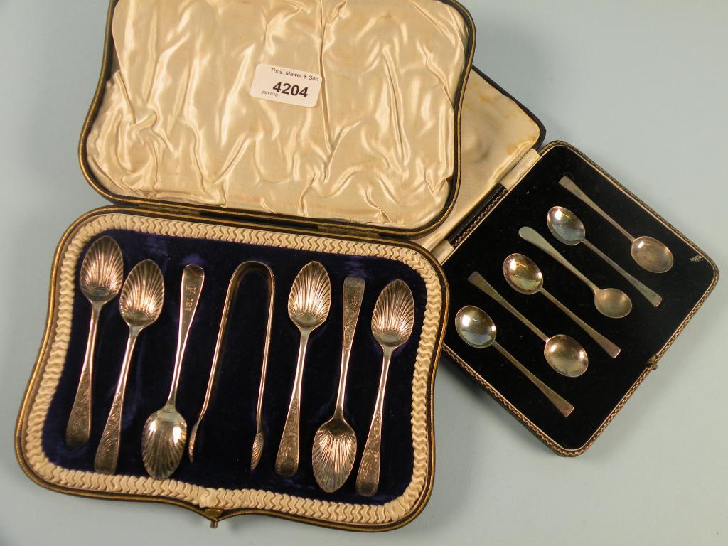 Appraisal: A set of six silver teaspoons and sugar tongs each