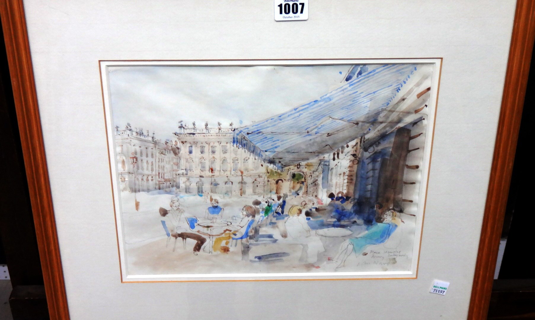 Appraisal: John Ward - The Cafe Place Stanislas Nancy pen ink