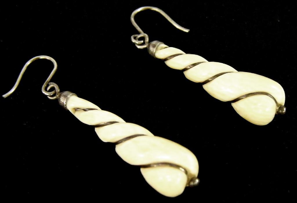 Appraisal: Pair of 's ivory drop earrings set in silver